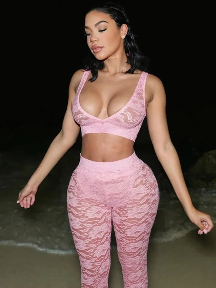 Jacquard Sexy 2 Piece Set Women Thin Summer Coquette Wide Belt Tank Tops+Leggings Stretch Activity Matching Clubwear