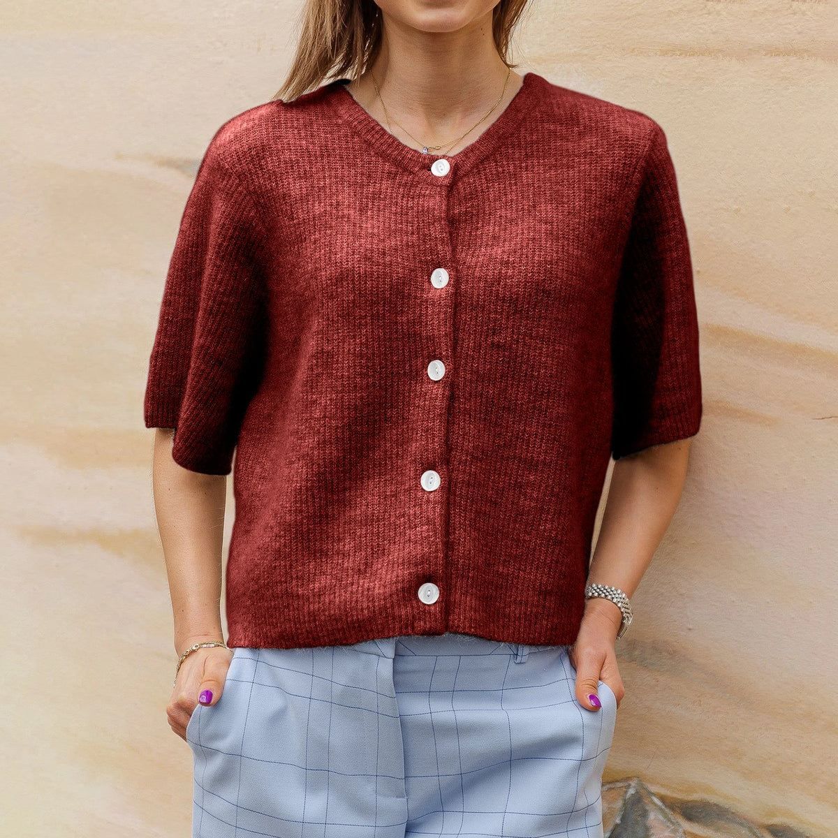 Women Knitted Crop Cardigan Shirt Short Sleeve Button Down Ribbed Knit Crop Top Y2k Girls Outwear Top Tee Shirt