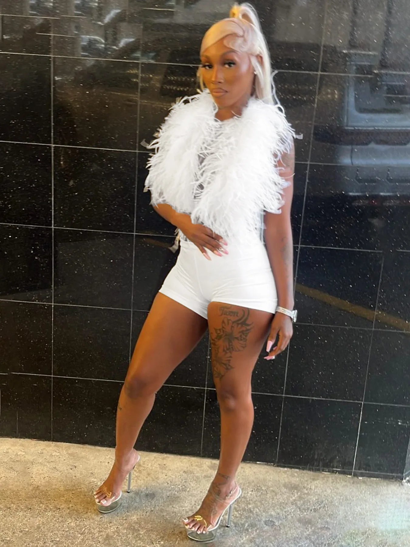 Sexy Hipster Fur 2Piece Set Women Luxury Tank Tops+Tight Stretch Shorts Y2K Summer  Midnight Clubwear Party Outfits