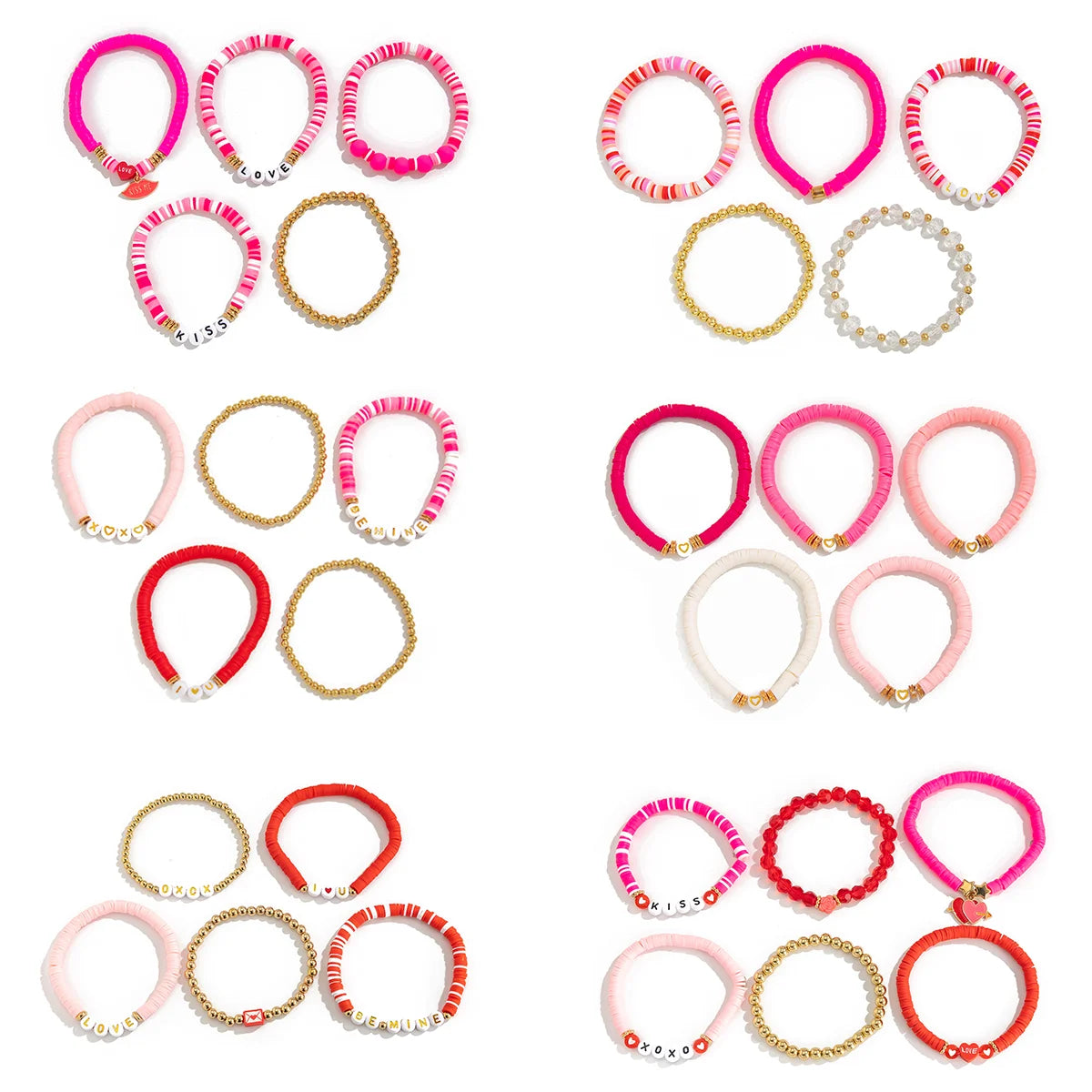 10 Styles Romantic Soft Ceramic Acrylic Beads Letter Chain Bracelet Boho Sweet Heart Bangles Y2K Aesthetics Jewelry New