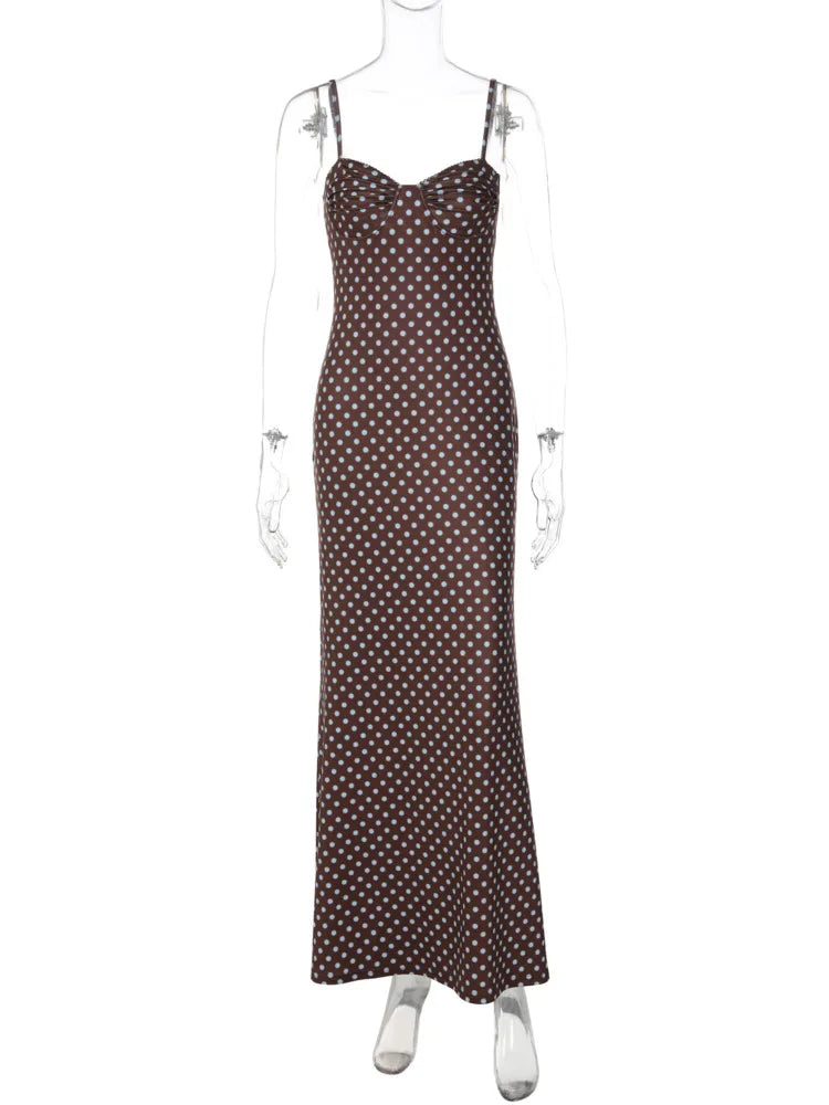 Polka Dot Backless Sexy Maxi Dress Women Elegant Fashion Spaghetti Strap Sleeveless Bodycon Club Party Long Dress