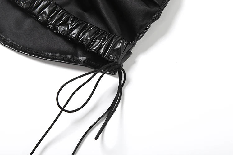 Folds PU Tank Tops Women Y2K Faux Leather Sleeveless Bandage Backless Halter Hip Hop Style Hottie Sexy Midnight Tops