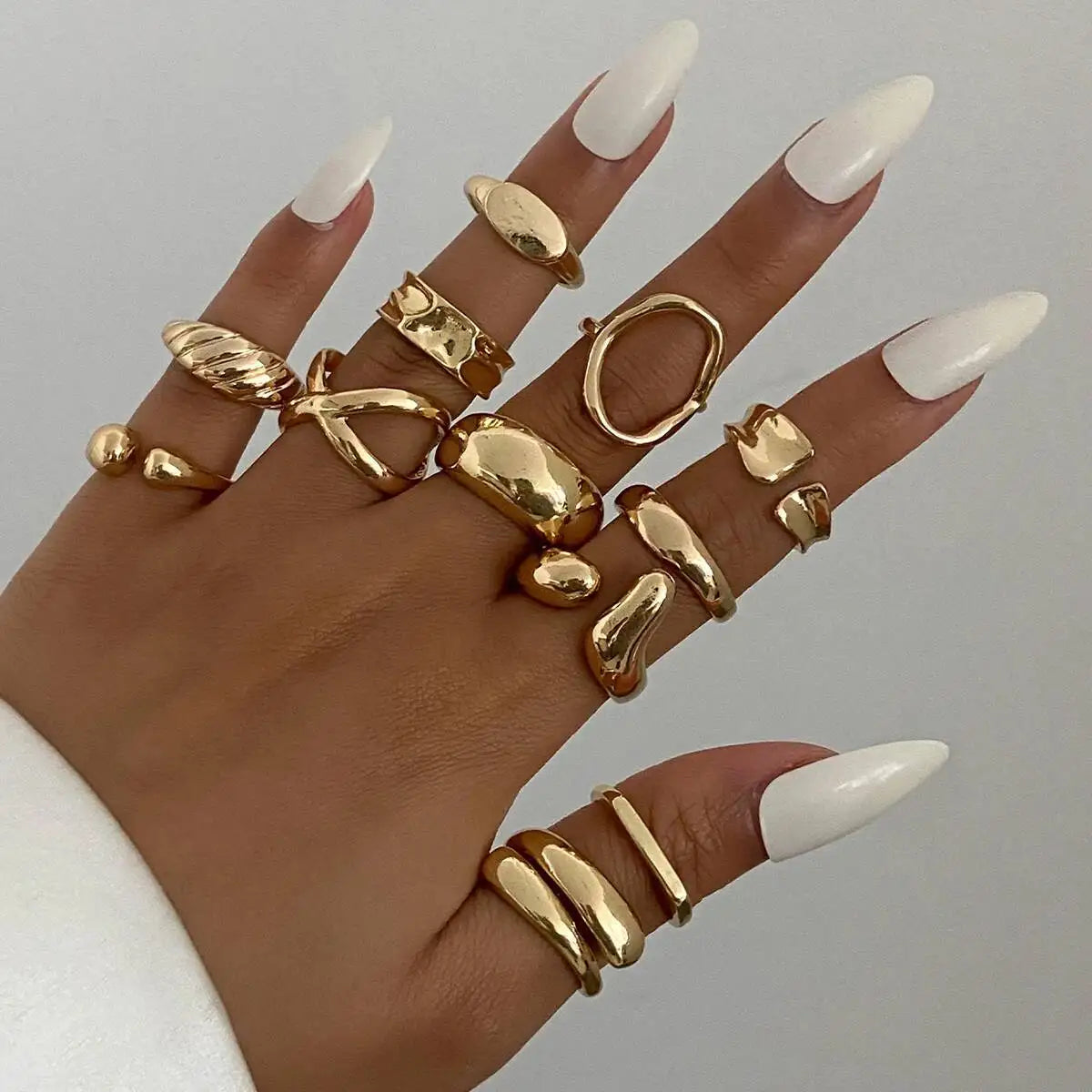 12Pcs/Set Creative Irregular Water Drop Open Rings for Women New Trend Vintage Geometric Finger Ring Daily Jewelry Gift