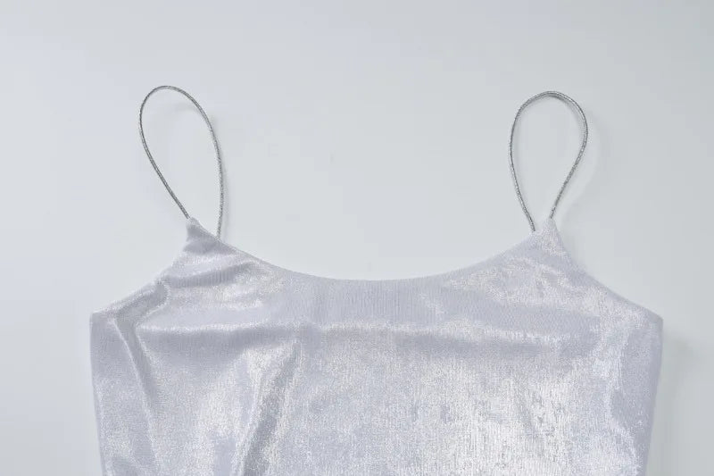 Silver Twisted Sleeveless Backless Maxi Dresses Women Elegant Sexy Evening Party Dress