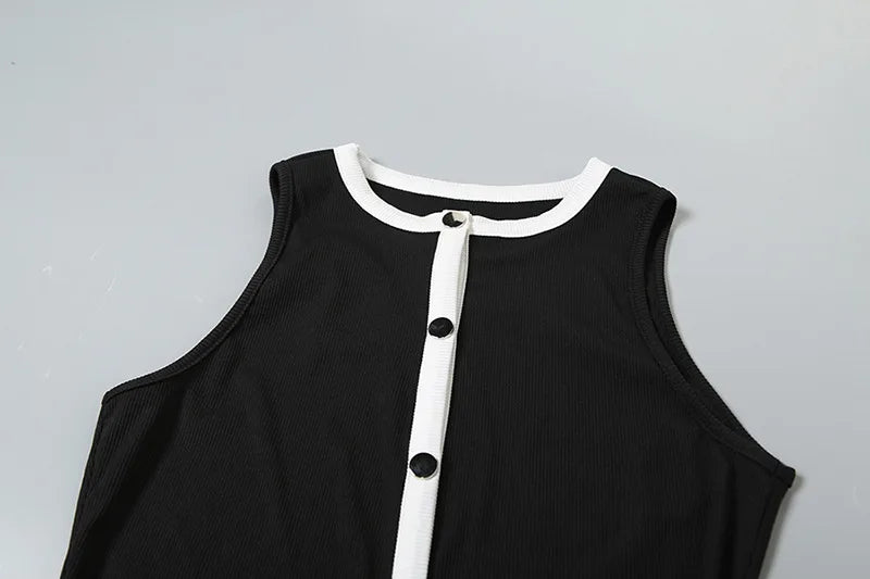 Two Piece Sets Women Sleeveless Button-down Cardigan Top and Shorts Set Casual Black Outfits Woman 2025