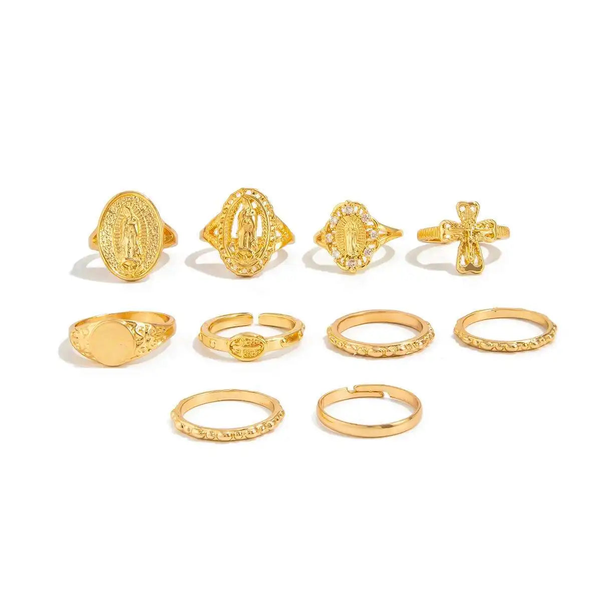 10Pcs/Set Exquisite Elegant Irregular Geometry Finger Rings Women Creative Romantic Wedding Banquet Jewelry Accessories