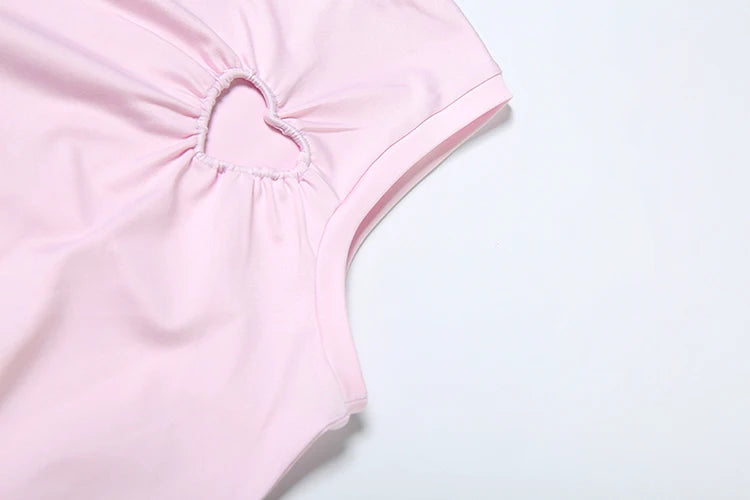 O-Neck Stretch 2 Piece Set Women Heart Hollow Sleeveless Tops+Skinny Pants Vacation Casual Simple Elegant Solid Suits