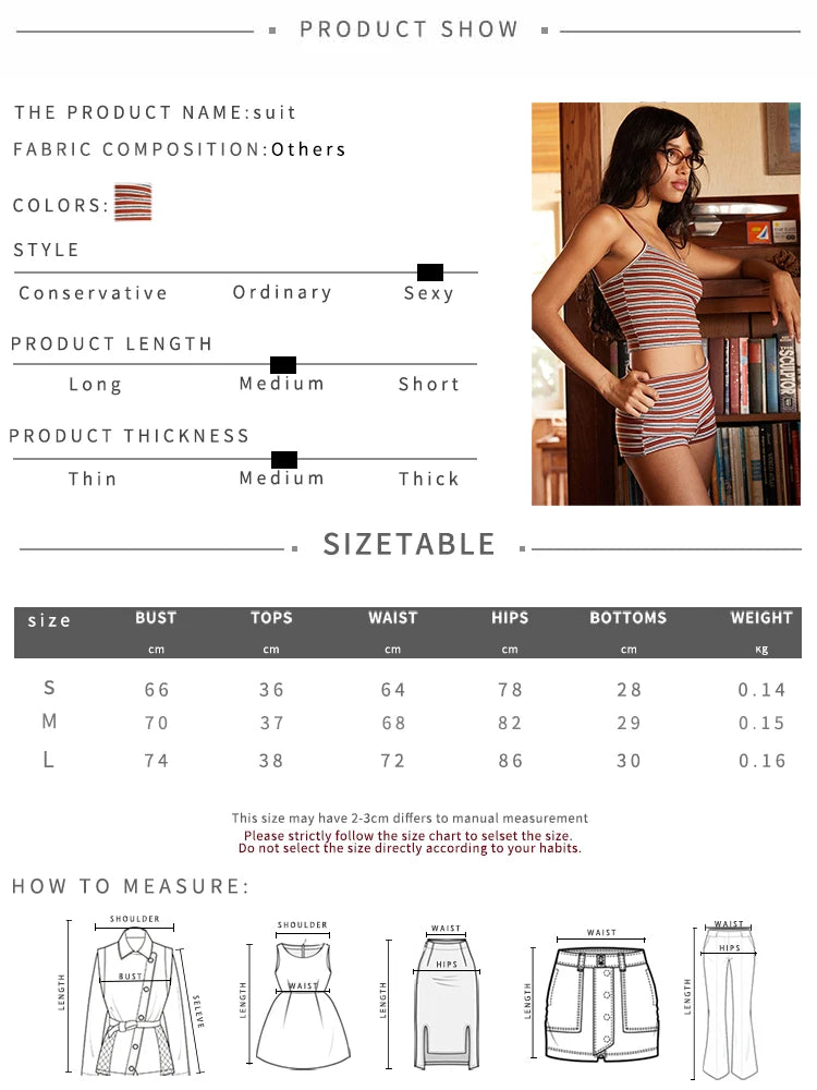 Trend Striped Print 2 Piece Set Women Fashion Classic Square Collar Camisole+Bike Short Casuals Simple Street Suits