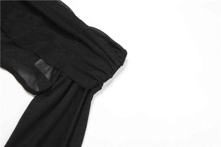 Sexy See Through 2 Piece Set Women Ruched Slash Neck Full Sleeve Crop Tops+Long Skirts Midnight Club Party Outfits