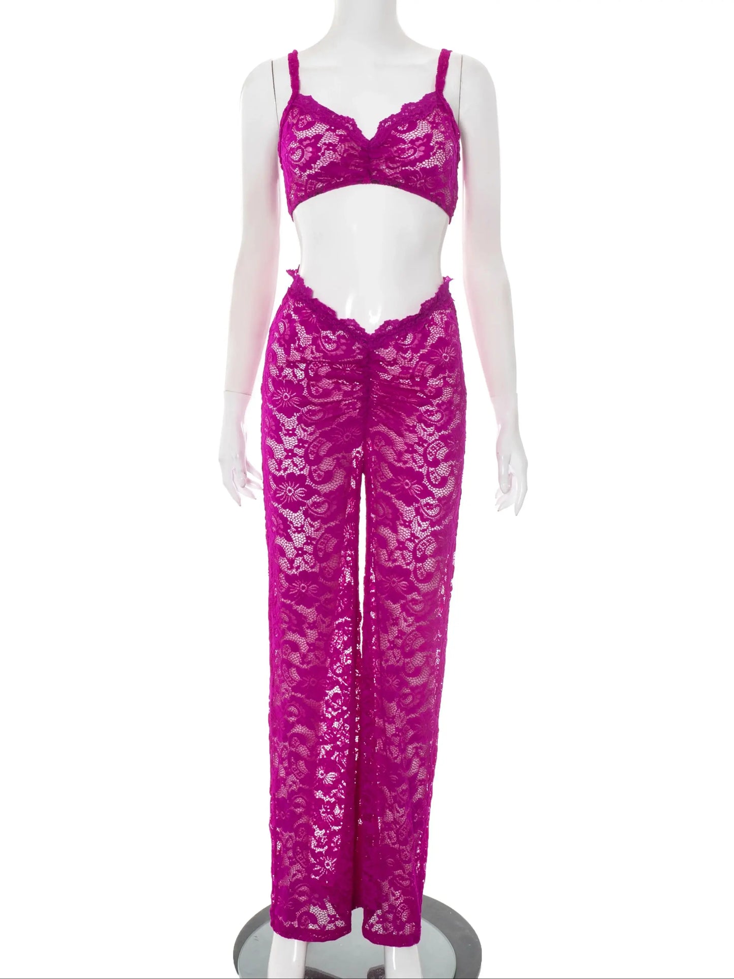 Jacquard Women 2 Piece Set Sexy Summer Coquette v-Neck Camisole+Straight Pants Stretch Matching Matching Clubwear