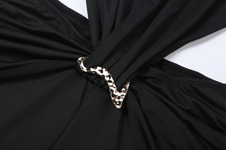 Sexy Waistless Jumpsuit Women Ruched Metal Cross Hollow Bandage Coquette Midnight Workout Hipster Stretch Overalls