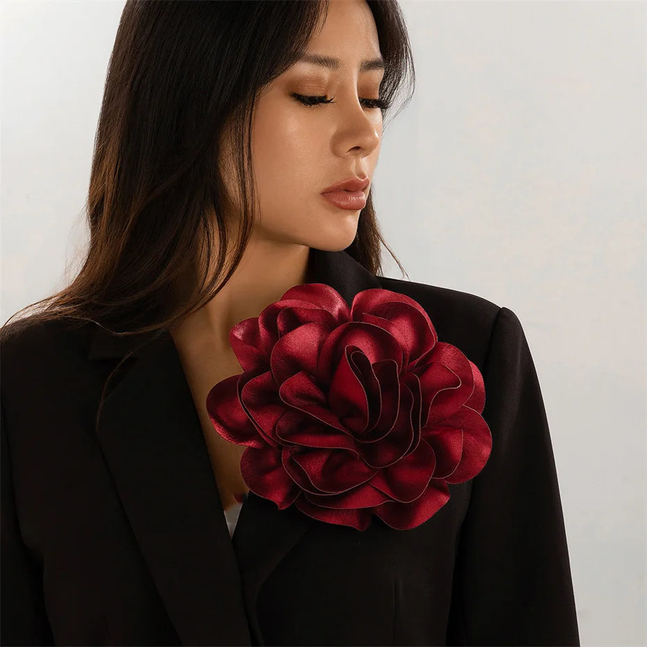20CM Exaggerated Multilayer Satin Rose Flower Brooch for Women Wed Bridal Elegant Party Pin Jewelry Accessories Gift