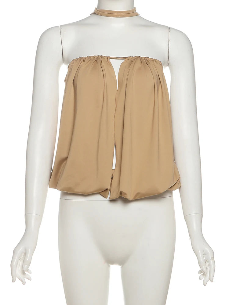 Y2K Split Tube Tops Women Solid Sexy Slim Beach Party Vacation Simple Classic Street Midnight Hottie Clubwear Tees