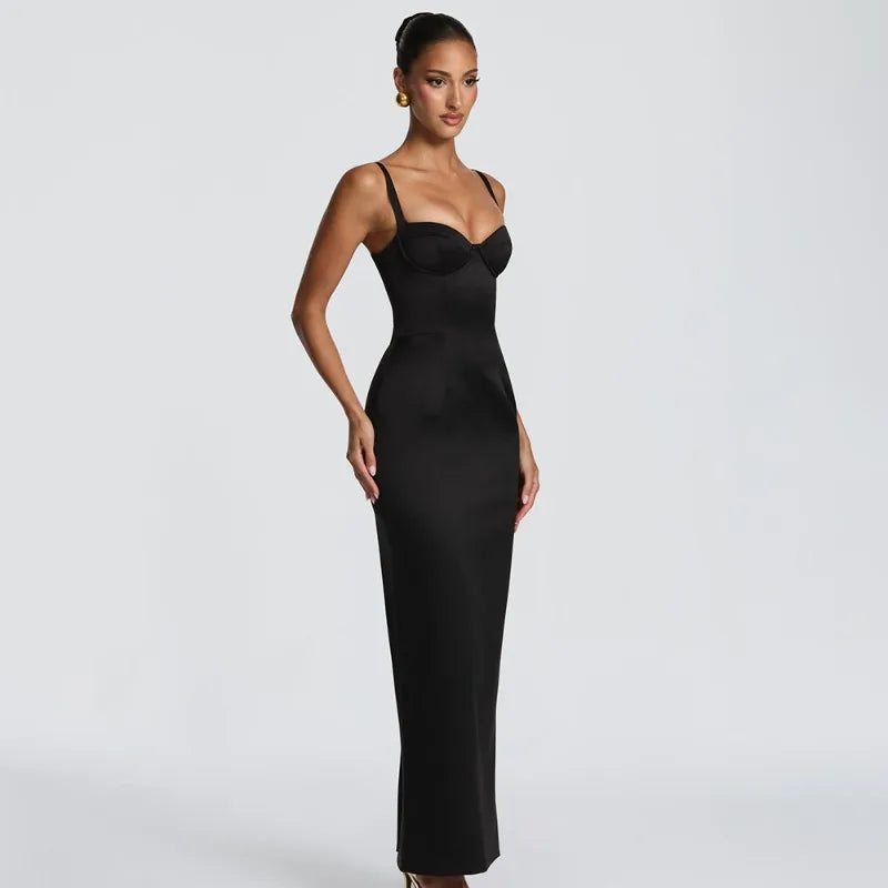 Satin White Luxury Dresses for Woman Elegant Party Spaghetti Strap Backless Split Long Dress Evening Gown