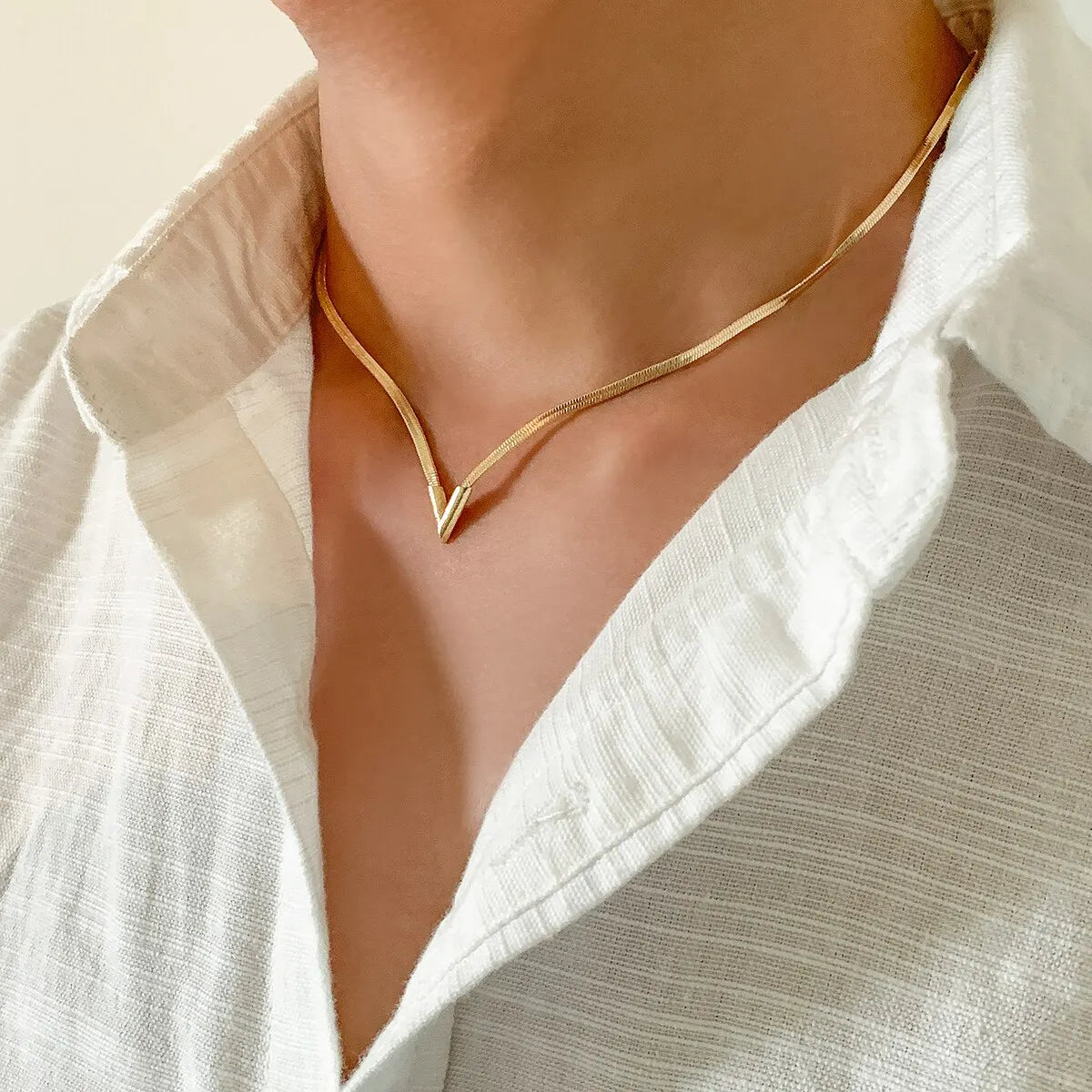 Vintage Simple Flat Snake Clavicle Chain Necklace for Male Creative V Shape Pendant Choker Jewelry Accessories Steampunk Men New