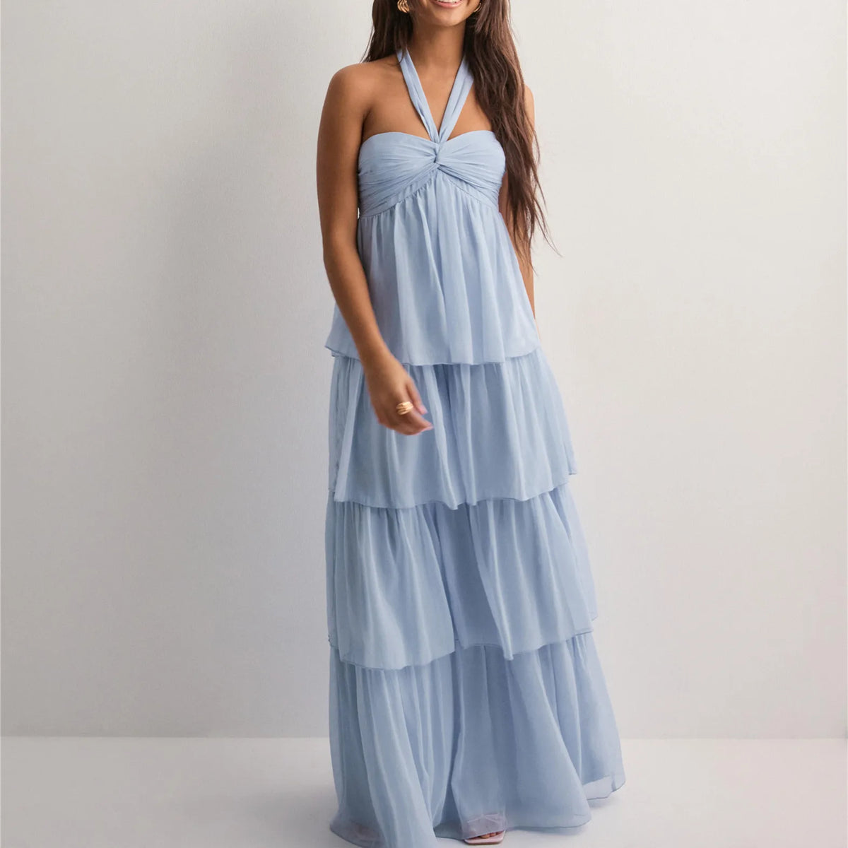 Women's Strapless Long Dress Fashion Sleeveless Tiered Hem Tube Dress Summer Beach Holiday Party Wedding Dress