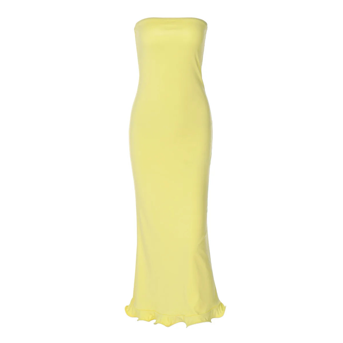 Ruffle Hem Strapless Backless Long Dresses 2024 Fashion Elegant Yellow White Black Dress Party Outfit Woman