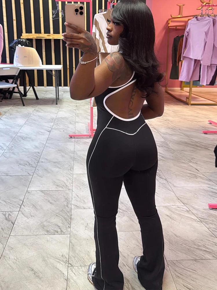 Sporty Women Jumpsuits Fitness Casual Summer O-neck Sleeveless Backless Skinny Overalls Female Active Workou Overall