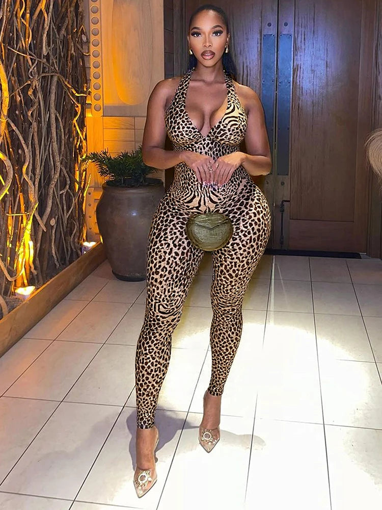 Leopard Print Jumpsuit Women Coquette Summer Trend Midnight Club Activity Sleeveless Fitness Stretch Workout Overalls