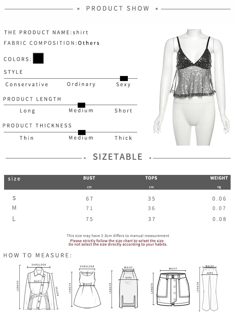 Sequins Patchwork v-Neck Sexy Women Summer Trend Backless Mesh Camisol Street Midnight Versatile Hottie Classic Tops
