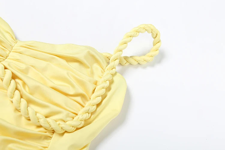 Elegant 2 Piece Set Women Summer Vacation Y2K Plait Strap Camisole+Shirring Sash Maxi Skirts Clubwear Matching Suits