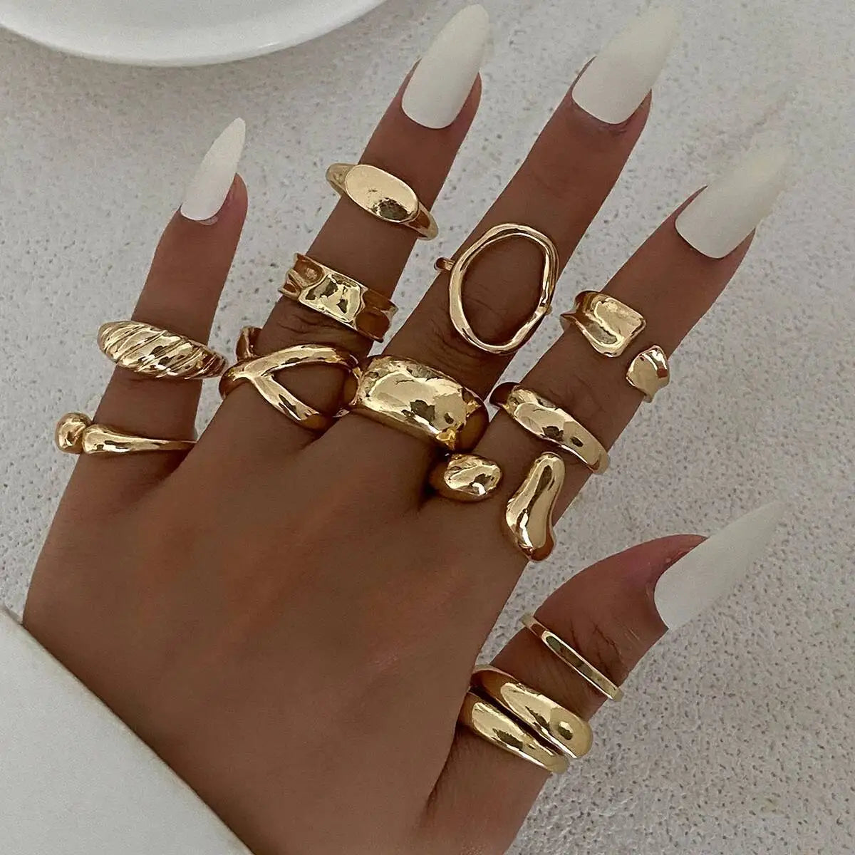 12Pcs/Set Creative Irregular Water Drop Open Rings for Women New Trend Vintage Geometric Finger Ring Daily Jewelry Gift