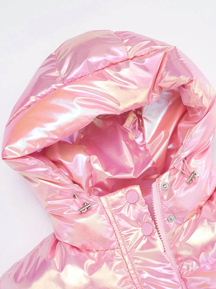 Casual Hooded Zip Crop Tank Tops Women Warm Shirring Hem Metal Buckle Basic Street Quilted Warm Stree Vest Jacket