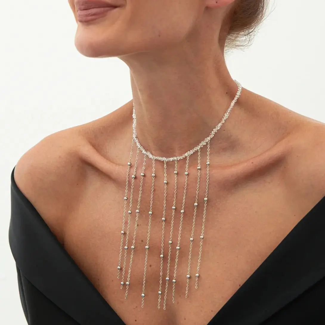 2025 New Fashion Vintage Tassels Pendant Necklace Women Trendy Creative Crystal Beads Chain Neck Accessories Jewelry