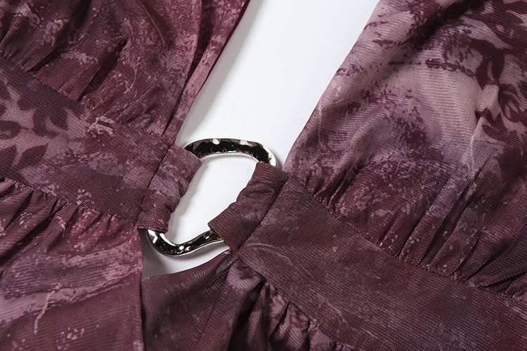 Backless Tassel Dress Women Leopard Print Sexy Cross Metal Rings Halter Pleated Waistless Midnight Club Party Bodycon