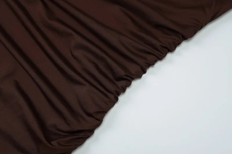 One Shoulder Fishtail Long Maxi Dresses Brown Elegant Dresses Woman 2025