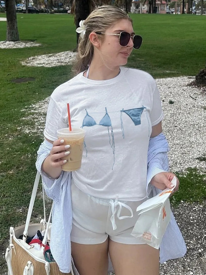 Woman Summer Top Funny White Graphic Tees Casual Short Sleeve T Shirts Female Clothing