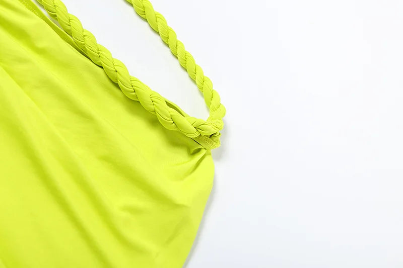 Neon Green 2 Pieces Set for Woman Twisted Cutout Long Skirt and Top Sexy Beach Summer Outfit Woman 2025