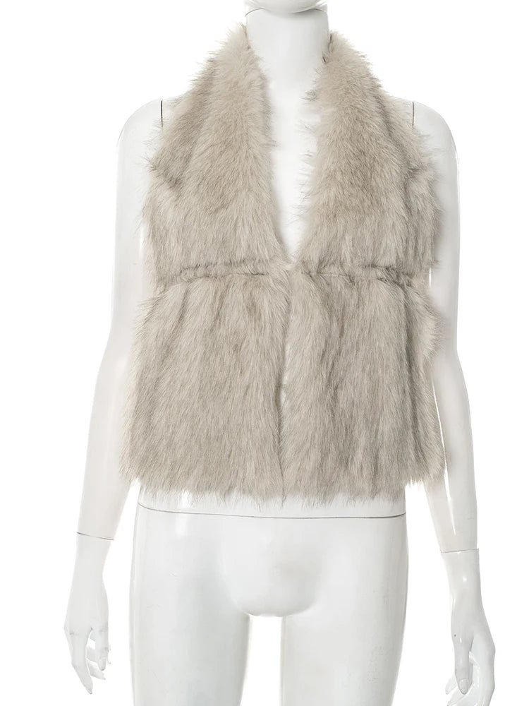 Halter Furry Tank Tops Women Sexy Backless Bandage Y2K Summer Trend Midnight Party Clubwear Hipster Wild Basic Vest