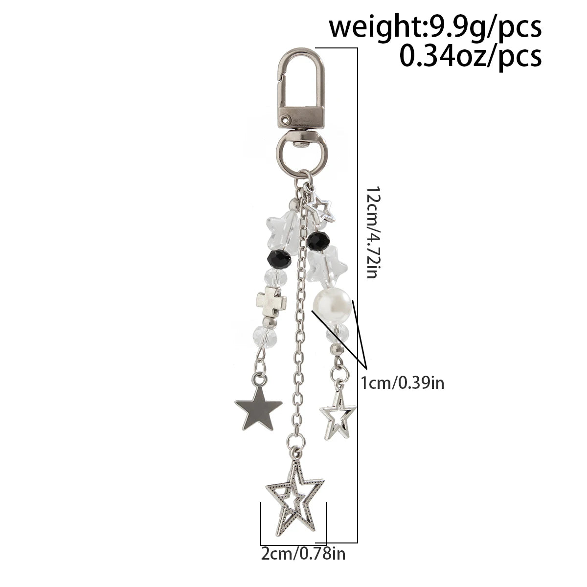 Vintage Hollow Star Cross Pendant Keychain Korean Fashion Beads Keyring Jeans Bag Chain Pendant Y2K Jewelry Accessories
