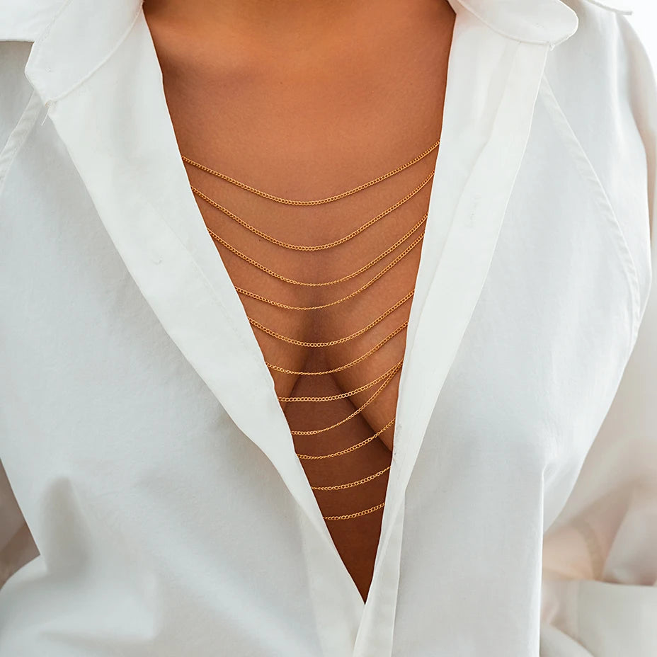 Multilayer Tassel Lingerie Back Chain for Women Summer Bikini Sexy Bra Chest Body Jewelry Nightclub Accessories Party