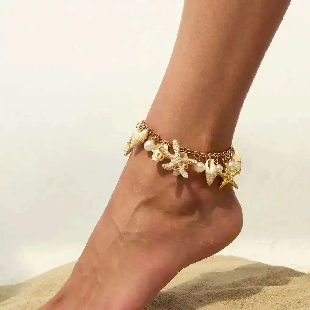 2 Styles Bohemia Starfish Conch Pendent Anklet for Women Summer Beach Party Foot Chains Y2K Charm Aesthetics Jewelry