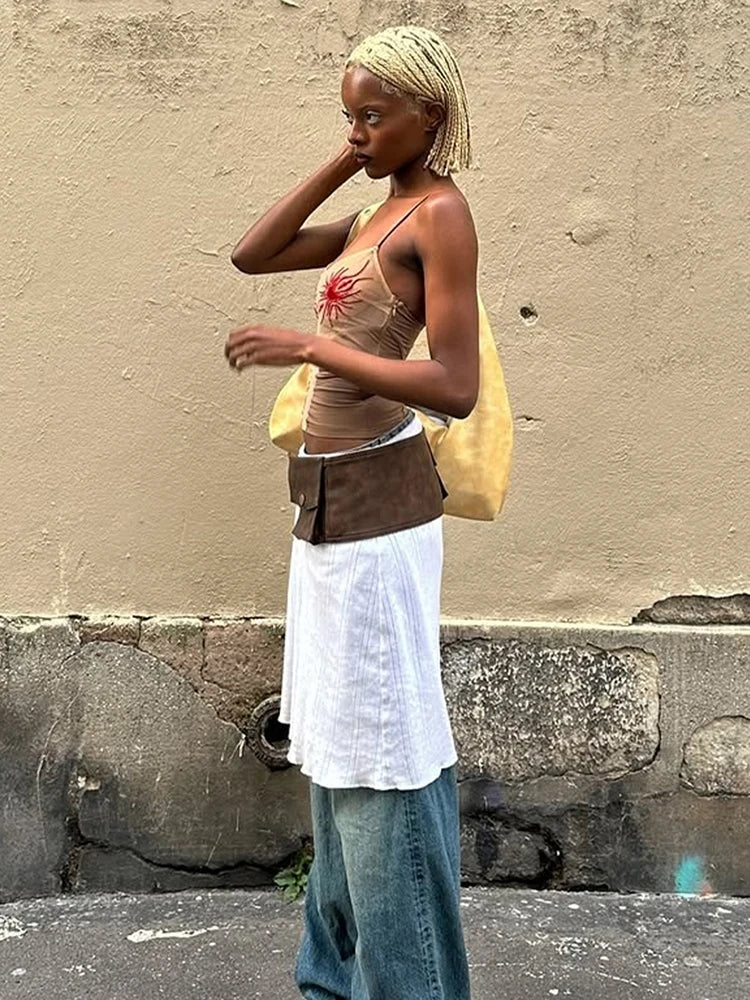 Sun Print Sexy Women Camisole Y2K Summer Fashion Low-Neck Coquette Midnight Party Club Wild Basic Street Slim Tees