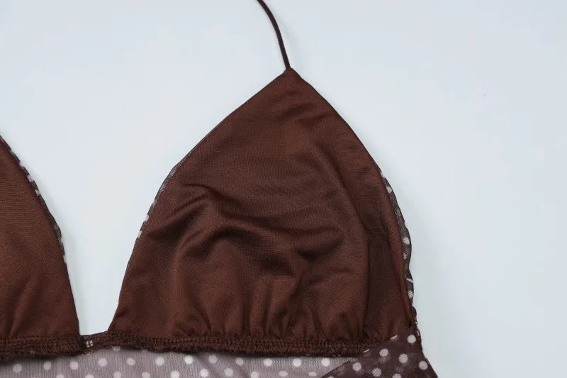 Polka Dot Mesh Sheer Sexy Summer Crop Tops Lace Up Deep V Backless Tanks & Camis Woman 2025 Fashion