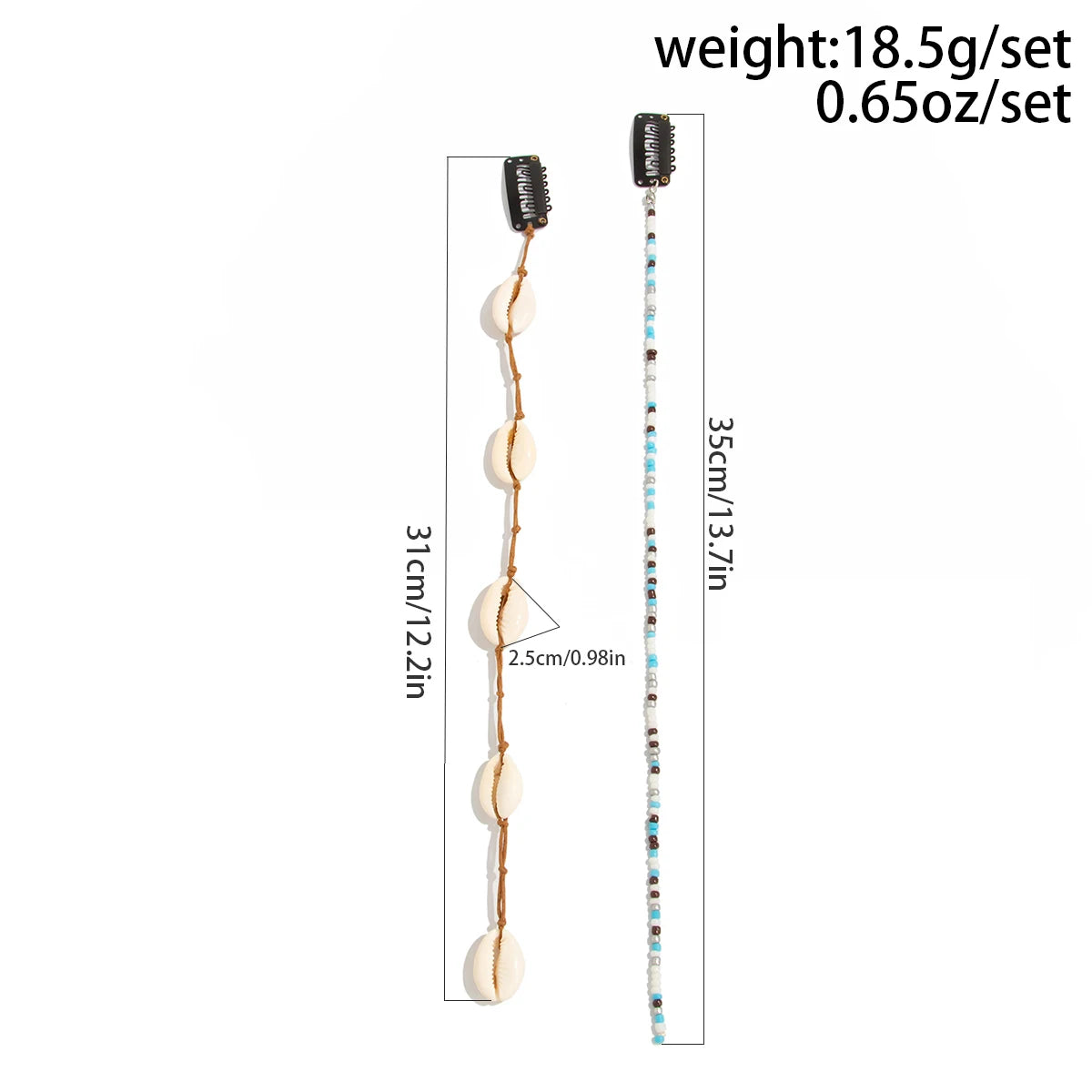 2Pcs/Set Beach Conch Long Tassel Chain Headdress Hair Accessories For Women Trendy Rice Beads Pendant Hairwear Jewelry