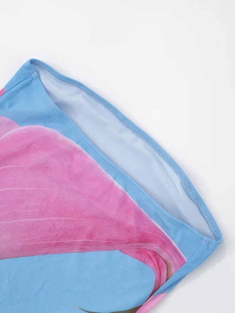 Floral Print Chiffon Sheer Fake Two-piece Tube Dress Elegant Sexy Woman Beach Vacation Long Maxi Dresses