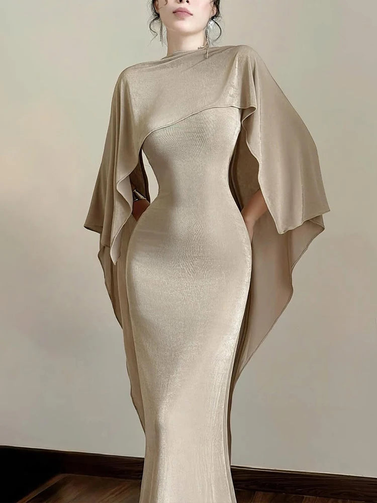 Elegant Basic 2 Piece Set Women Autumn Backless Bandages Skinny Sleeveless Dress+Shawl Birthday Party Fashion Suit