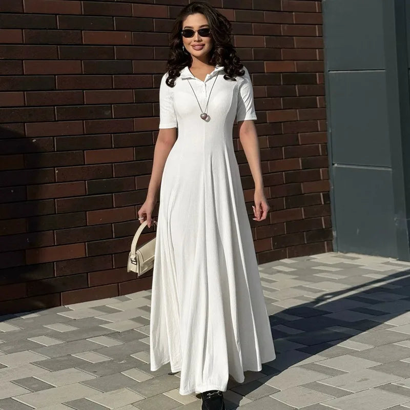 Casual Short Sleeve A-line Long Dress for Woman Elegant Knit Dresses Fall Clothes 2025 Brunch Outfits