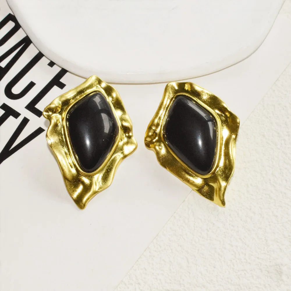 New Rhombus Geometric Alloy With Big Stone Stud Earrings For Women Jewelry Gorgeous Daily Collection Earrings Accessories