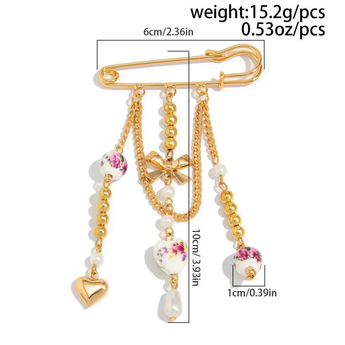 Elegant Ceramic Love Heart Beads Bowknot Tassel Brooch for Women Fashion Dress Suit Collar Pins Clip Party Jewelry Gift