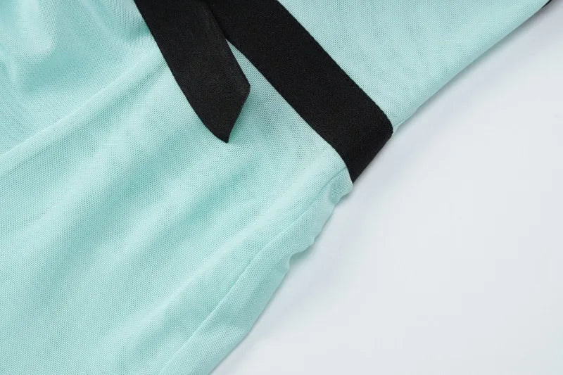 Mint Green Mesh Flowy Maxi Dress Woman Elegant Sexy Bow Deep V Neck Backless Long Dresses