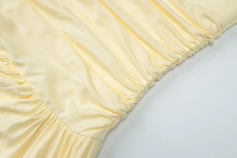 Deep V Neck Long Sleeve Dresses Sexy Outfits Women Fall Elegant Yellow Pleated Mini Dress