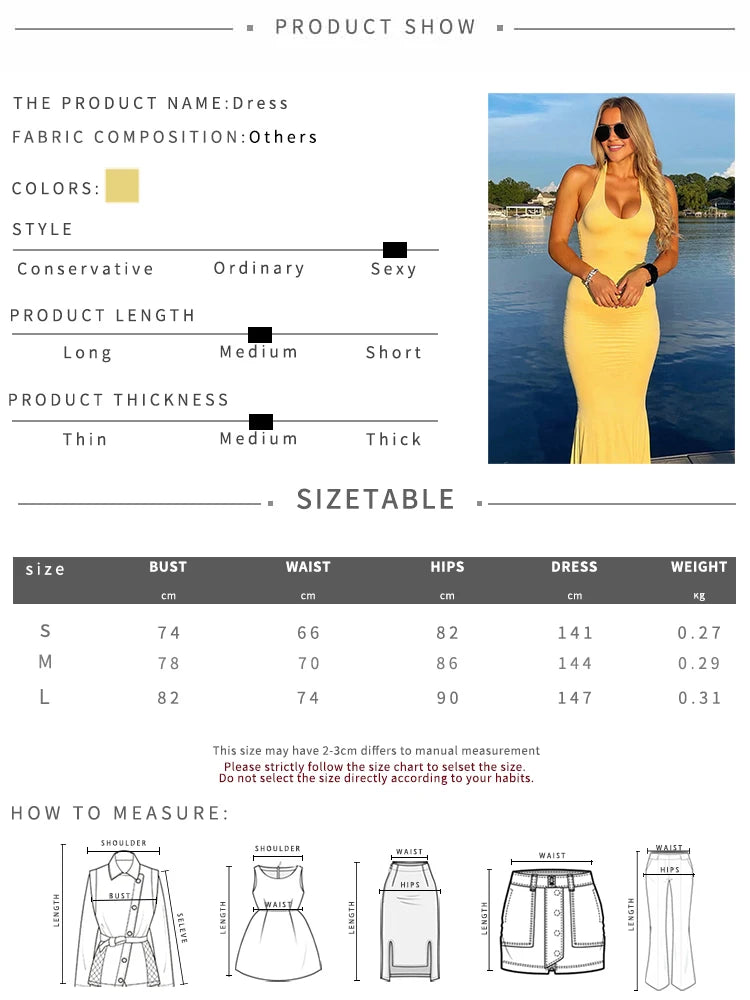 Halter Backless Dress Women Sexy V-Neck Bandage Sleeveless Summer Beach Vacation Party Club Stretch Trumpet Bodycon