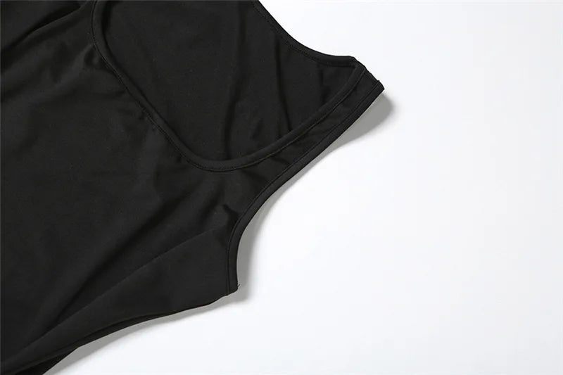 Square Neck Low Cut Sleeveless Long Dresses Business Casual Summer Black Dress Woman Elegant Clothing