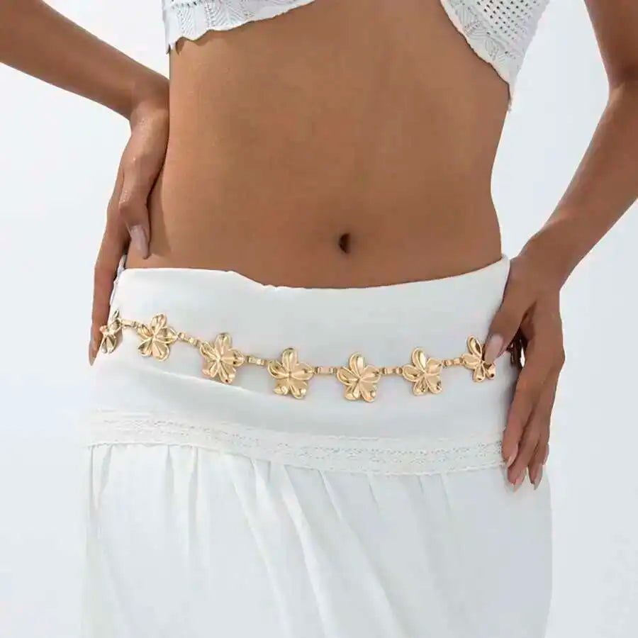 2 Styles Creative Exquisite Metal Flower Jeans Dress Waist Chain for Women Summer Bikini Sexy Belly Chain Charm Jewelry