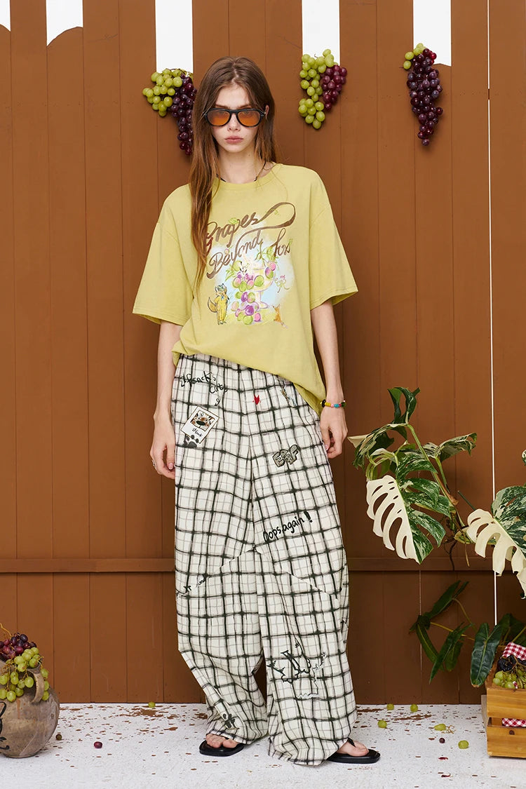 Graffiti Animal Print T-Shirt, Letter Graphic Loose Oversized Tee, Casual Short Sleeve Top for Women